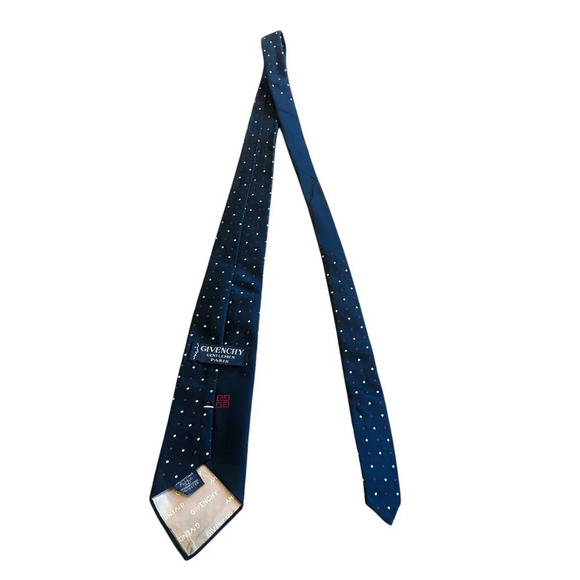 Givenchy Gentlemen Paris Navy Polka Dot Neck Tie Logo Designer Luxury 57" - Picture 5 of 7